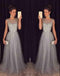 Elegant Gray Tulle Long A Line Prom Dress,Formal Party Dresses PDE94