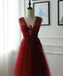 A-line Appliques Burgundy Tulle Long Prom Dresses Formal Evening Dress PDS22