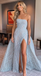 A-line Strapless Sky Blue Long Prom Dresses Unique Long Evening Dress PDS24