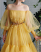 A-line Off-the-shoulder Yellow Tulle Long Prom Dresses Evening Dress PDS56