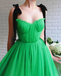 Charming A-line Black Straps Sage Long Charming Prom Dresses Tulle Evening Dress PD198