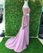 Chic Sheath Spaghetti Straps Pink Long Sleeves Prom Dresses Evening Dress PDT1