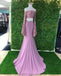 Chic Sheath Spaghetti Straps Pink Long Sleeves Prom Dresses Evening Dress PDT1