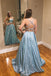 Simple A-line Two Pieces Spaghetti Straps Sparkly Long Prom Dresses Evening Dress PD209