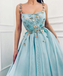 A-line Spaghetti Straps Flowers Long Prom Dresses Tulle Evening Dress PDT6