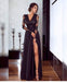 A-line V neck Long Sleeves Prom Dresses Lace Appliques Formal Gowns PDR73