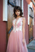 A-line Bateau Pink Tulle Long Prom Dresses Applique Formal Gowns PDR53