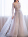 Charming A-line Round Beaded Long Sleeves Round Neck Prom Dresses Formal Gowns PD202