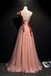 A Line Pink One Shoulder Tulle Red Applique Long Prom Dress Evening Dress PDR97