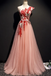 A Line Pink One Shoulder Tulle Red Applique Long Prom Dress Evening Dress PDR97