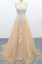 A Line Tulle Lace Appliques Sweep Train Evening Dress Senior Prom Dress PDS1