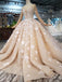 Princess Long Sleeves Ball Gown Wedding Dresses, Floral Appliques Wedding Gown PDJ95