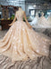 Princess Long Sleeves Ball Gown Wedding Dresses, Floral Appliques Wedding Gown PDJ95