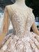 Princess Long Sleeves Ball Gown Wedding Dresses, Floral Appliques Wedding Gown PDJ95