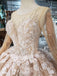 Princess Long Sleeves Ball Gown Wedding Dresses, Floral Appliques Wedding Gown PDJ95