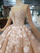Princess Long Sleeves Ball Gown Wedding Dresses, Floral Appliques Wedding Gown PDJ95