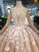 Princess Long Sleeves Ball Gown Wedding Dresses, Floral Appliques Wedding Gown PDJ95