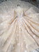 Princess Long Sleeves Ball Gown Wedding Dresses, Floral Appliques Wedding Gown PDJ95