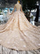 Princess Long Sleeves Ball Gown Wedding Dresses, Floral Appliques Wedding Gown PDJ95