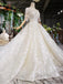 Lace Half Sleeves Ball Gown Wedding Dresses, Fashion Beading Big Wedding Gown PDK3