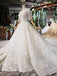 Lace Half Sleeves Ball Gown Wedding Dresses, Fashion Beading Big Wedding Gown PDK3
