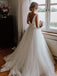 Elegant round neck v-back tulle ivory wedding dresses with bowknot mg665