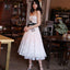 A Line Spaghetti Straps Tea Length Pearl Pink Prom Wedding Dress With Stars PDK73