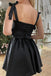 A Line Black Satin Sweetheart Above Knee Homecoming Dress, Short Cocktial Dress OMH0118
