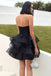 Black A line Strapless Sweetheart Tulle Layers Homecoming Dress with Lace Appliques OMH0140