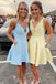 Simple A line Satin V Neck Spaghetti Straps V Neck Homecoming Dress, Party Dress OMH0228