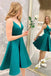 A line Green Satin Spaghetti Straps V neck Short Homecoming Dress with Lace Up MH0203