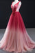 Charming A Line Ombre V Neck Tulle Burgundy Long Prom Dresses with Beads OM0135