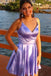 Cute A line Spaghetti Straps Satin V Neck Lilac Homecoming Dress With Pockets OMH0179