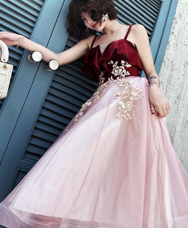 A Line Pink Sweetheart Tulle Short Prom Dresses with Appliques, Homecoming Dresses OMH0100