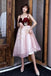 A Line Pink Sweetheart Tulle Short Prom Dresses with Appliques, Homecoming Dresses OMH0100
