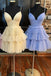 Cute A Line Spaghetti Straps V Neck Short Prom Dresses, Glitter Tulle Homecoming Dress OMH0225