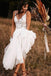 Elegant Lace Bodice V-neck Bridal Dresses White Backless A-line Beach Wedding Dresses OW0103