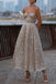 Elegant A Line Sliver Sparkly Sequins Sweetheart Strapless Tea Length Prom Dresses OM0138