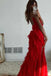 Simple A Line Red Tulle Spaghetti Straps V Neck Prom Dress, Backless Evening Gowns OM0332