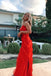 Simple A Line Red Tulle Spaghetti Straps V Neck Prom Dress, Backless Evening Gowns OM0332