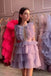 Cute A line Tulle Tiered Lilac Short Prom Dresses, Graduation Party Dress OMH0193