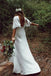 Charming A line Ivory V Neck Half Sleeves Wedding Dresses, Floor Length Bridal Gowns OW0036