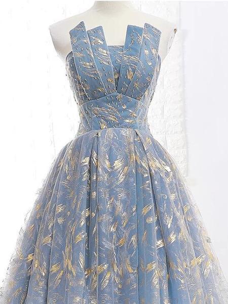 Blue and Gold Lace Ball Gown Prom Dresses, Sweet 16 Princess Quinceanera Dress PDH63