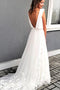 Unique A line Chiffon Ivory Hand Made Flowers Backless Boho Wedding Dresses OW0047