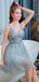 Bling A Line V Neck Light Blue Short Homecoming Dresses With Beading PDO42