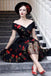 Charming Off the Shoulder Tulle Black Homecoming Dresses with Flowers PDO45