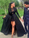 Long Sleeves Black Lace Prom Dresses High Low Party Dress with Detachable Train OM0265