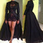 Long Sleeves Black Lace Prom Dresses High Low Party Dress with Detachable Train OM0265