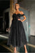 A line Black Off the Shoulder Sweetheart Above Knee Prom Dresses, Homecoming Dresses OM0132