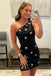 Sheath Black One Shoulder Sequins Short Homecoming Dresses with Stars, Party Dress OMH0255
